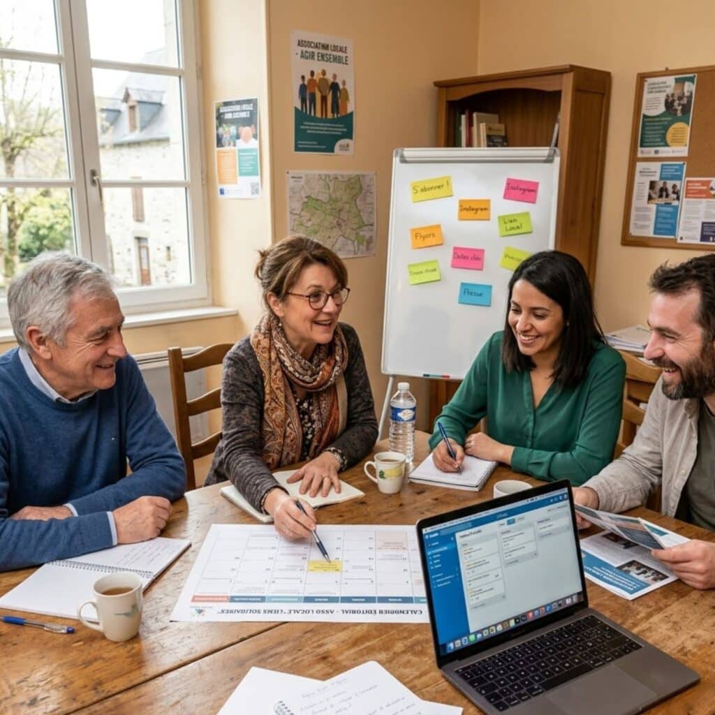 Bénévoles préparant le plan de communication d'une association à Pau