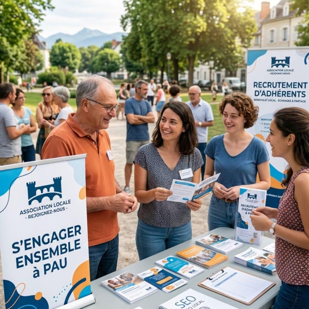 Bénévoles et adhérents échangeant lors d'un événement associatif à Pau